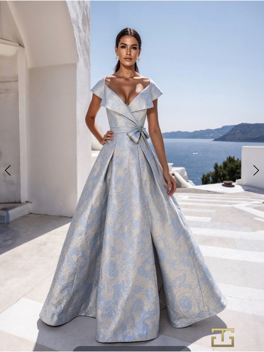 Mother of the Bride / Groom Blue Jacquard Evening Gown